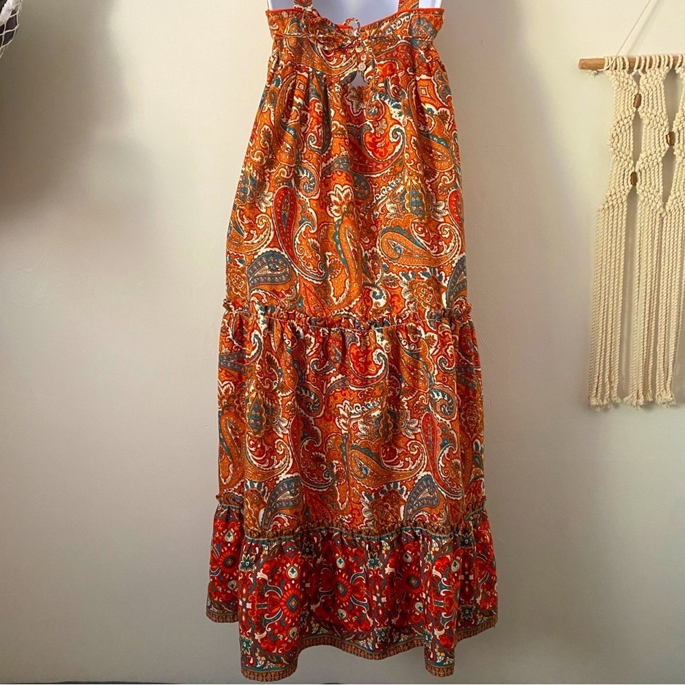 Boho Paisley Print Ruffle Maxi Dress Band of the Free Cottagecore Sun Dress S - Picture 6 of 11